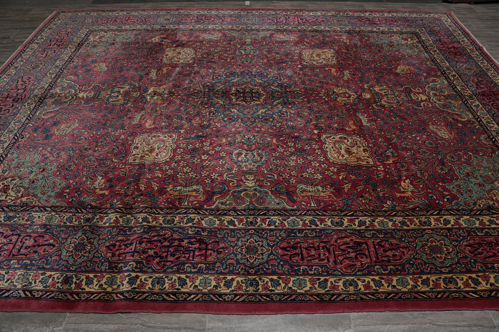 10.3 x 14 Rare Unique Rug Authentic Persian Antique Tehran Rug with Poetry SIGNED    #PIX-2453