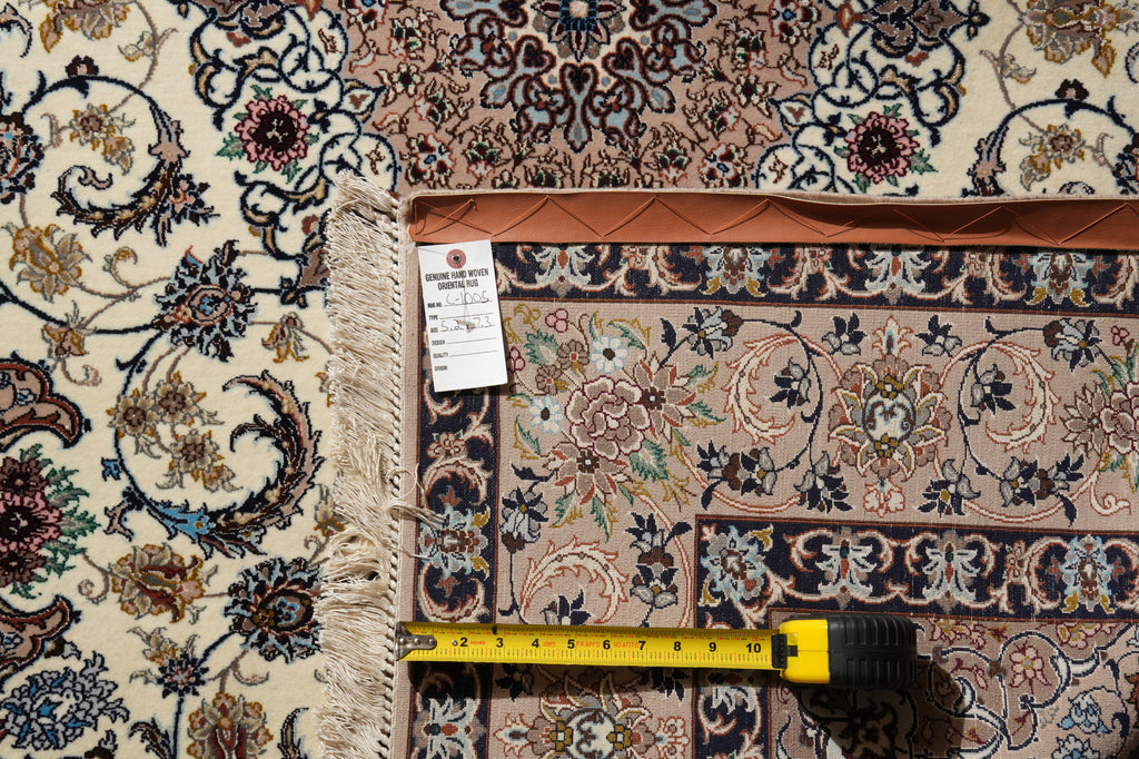 5 x 7.3 SIGNED Authentic Persian Esfahan Rug Super Fine Wool and Silk On Silk Foundation Top Quality 500+ KPSI #C-1005