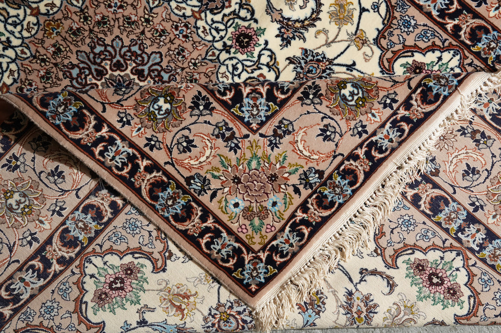 5 x 7.3 SIGNED Authentic Persian Esfahan Rug Super Fine Wool and Silk On Silk Foundation Top Quality 500+ KPSI #C-1005
