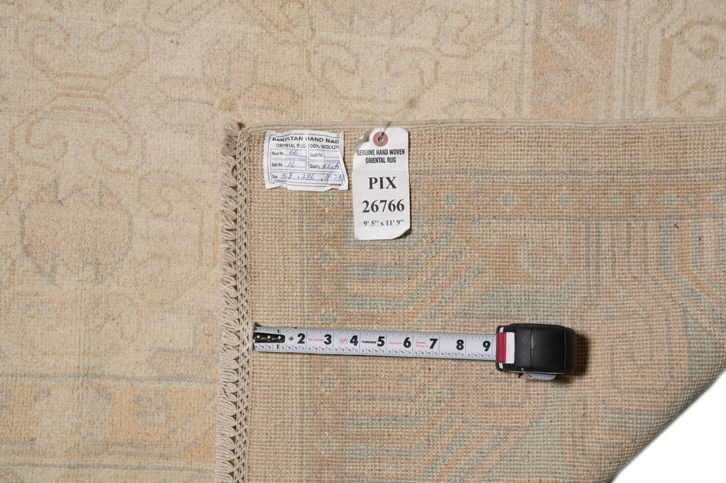 9.5 x 11.9 Natural Quality Wool Chobi Peshawar Rug Neutral Faded Pastels #PIX-26766