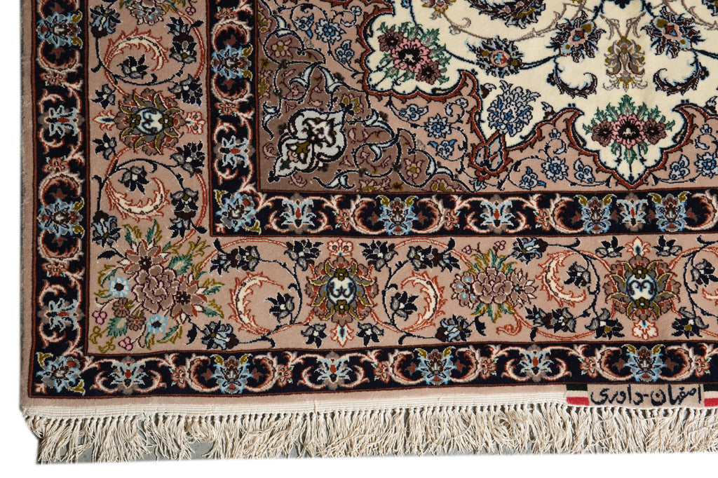 5 x 7.3 SIGNED Authentic Persian Esfahan Rug Super Fine Wool and Silk On Silk Foundation Top Quality 500+ KPSI #C-1005