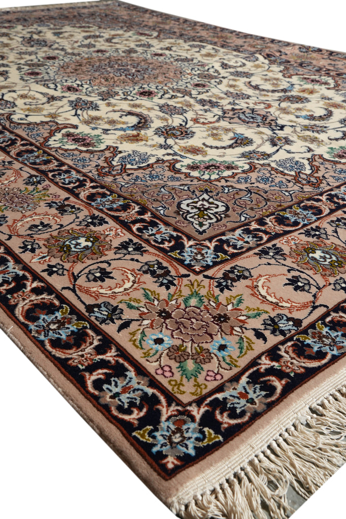 5 x 7.3 SIGNED Authentic Persian Esfahan Rug Super Fine Wool and Silk On Silk Foundation Top Quality 500+ KPSI #C-1005