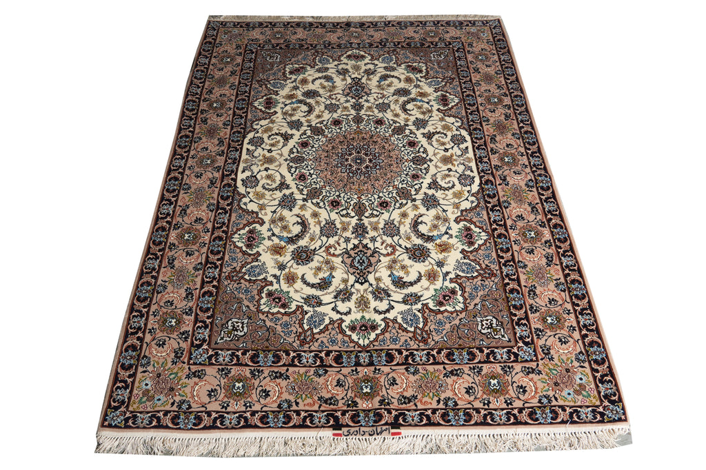 A traditional oriental area rug with a central medallion and intricate floral patterns, shown flat against a white background.