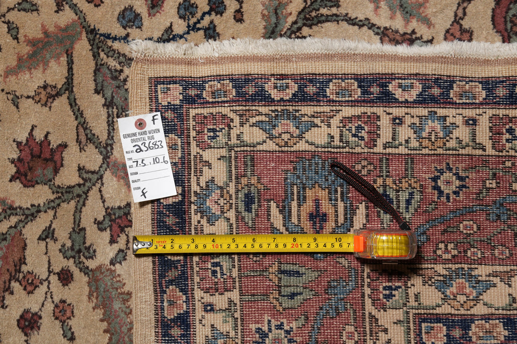 7.5 x 10.6  Turkish Tabriz Rug | Ivory & Rust Medallion | Hand-Knotted Wool 1950s #PIX-23683