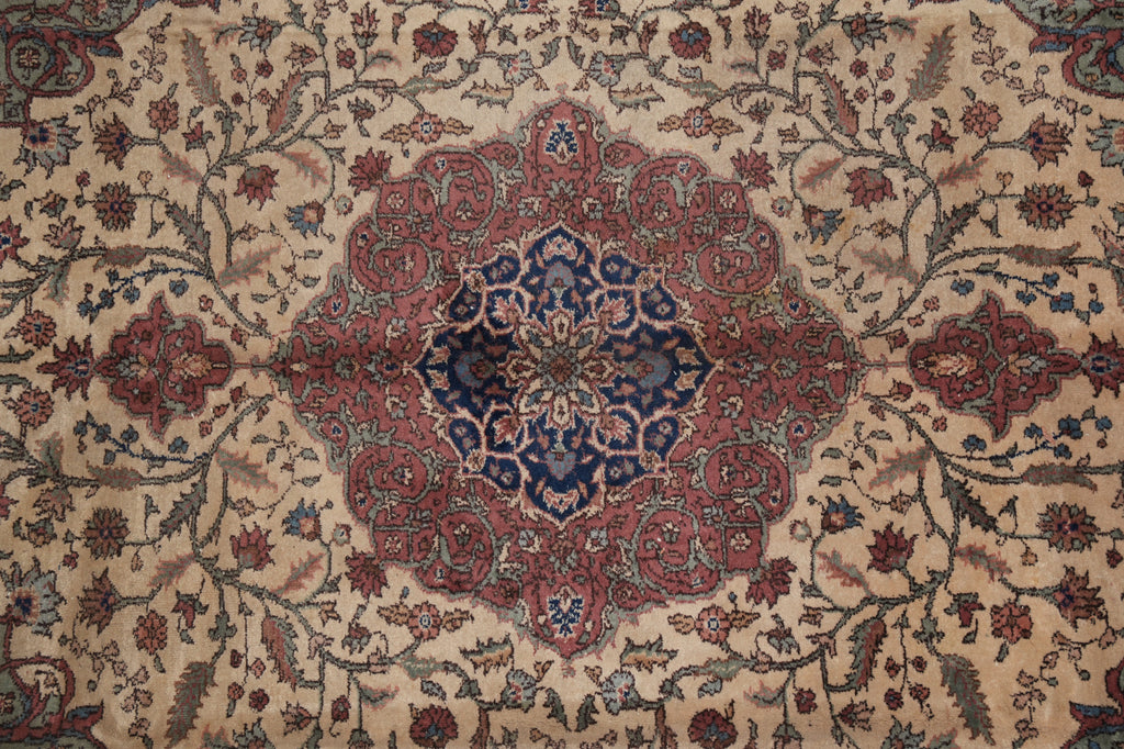 7.5 x 10.6  Turkish Tabriz Rug | Ivory & Rust Medallion | Hand-Knotted Wool 1950s #PIX-23683