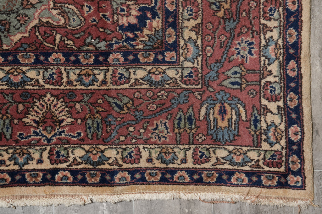 7.5 x 10.6  Turkish Tabriz Rug | Ivory & Rust Medallion | Hand-Knotted Wool 1950s #PIX-23683