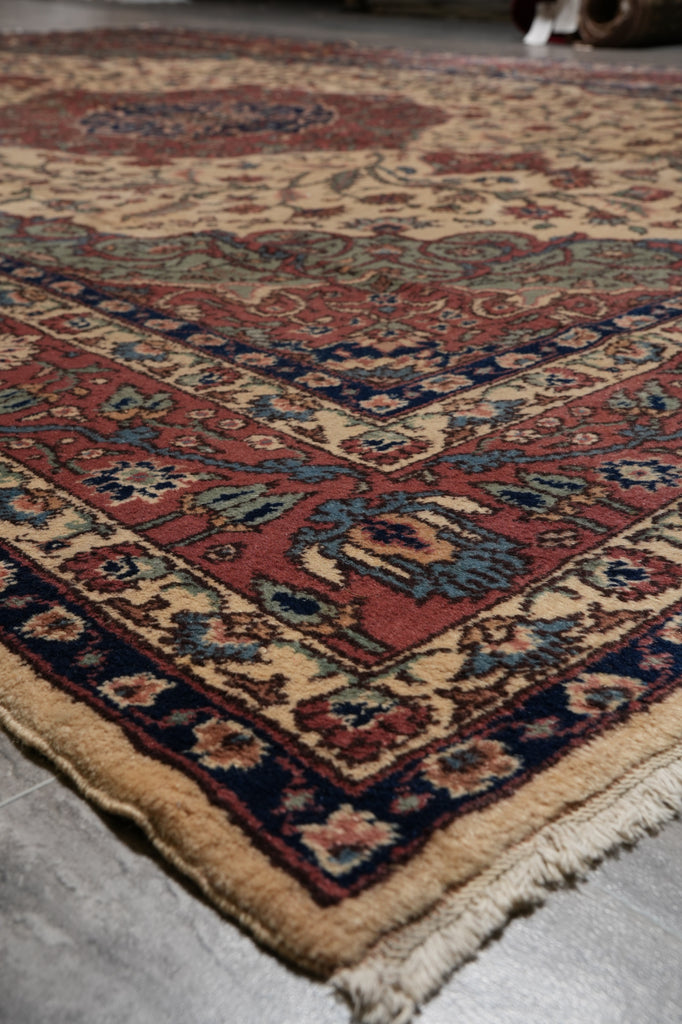 7.5 x 10.6  Turkish Tabriz Rug | Ivory & Rust Medallion | Hand-Knotted Wool 1950s #PIX-23683