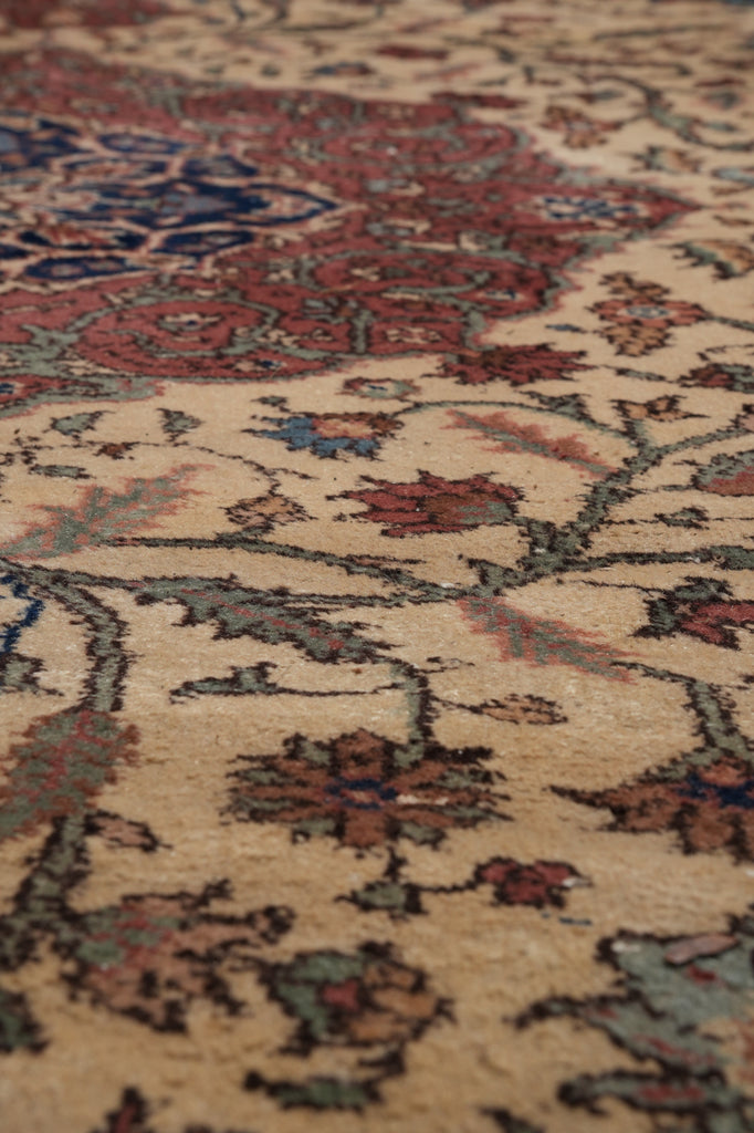 7.5 x 10.6  Turkish Tabriz Rug | Ivory & Rust Medallion | Hand-Knotted Wool 1950s #PIX-23683