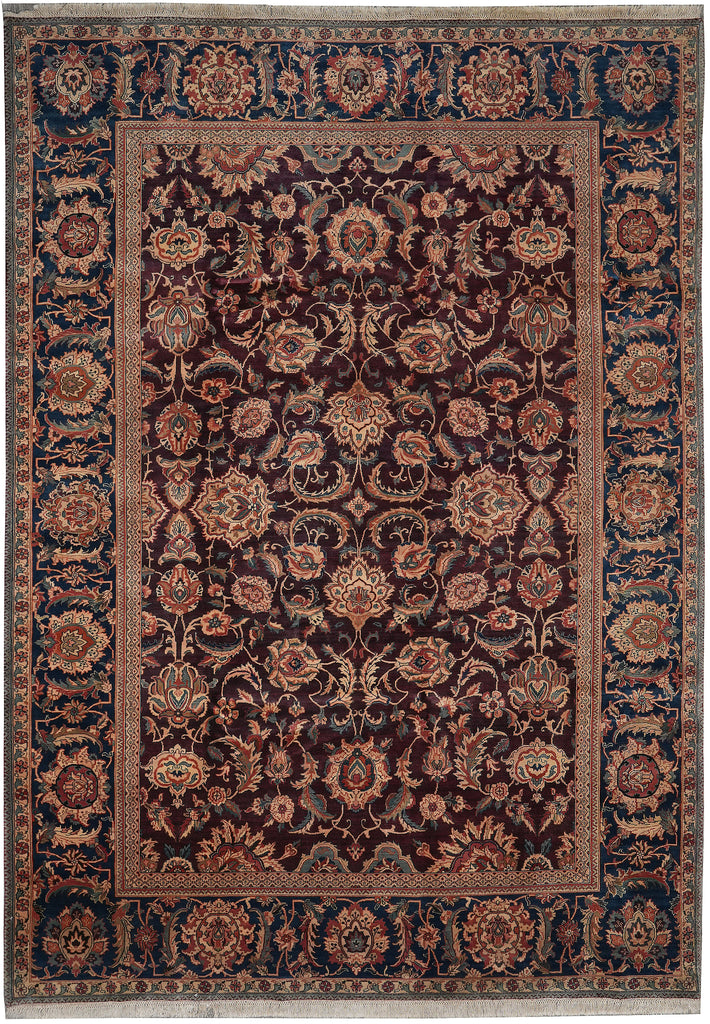 8 x 11 Quality Handmade Rug Burgundy and Blue 