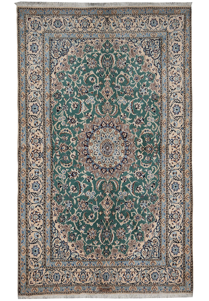 5 x 8 Authentic Quality Persian Nain Rug Wool and Silk Green