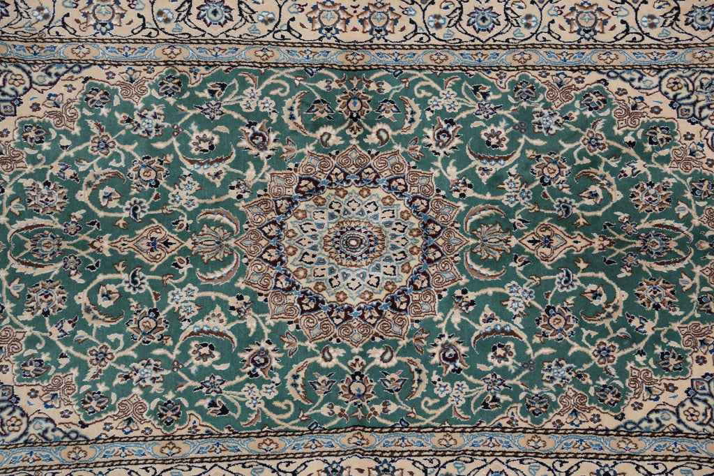 5 x 8 Authentic Quality Persian Nain Rug Wool and Silk Green #PIX-9483