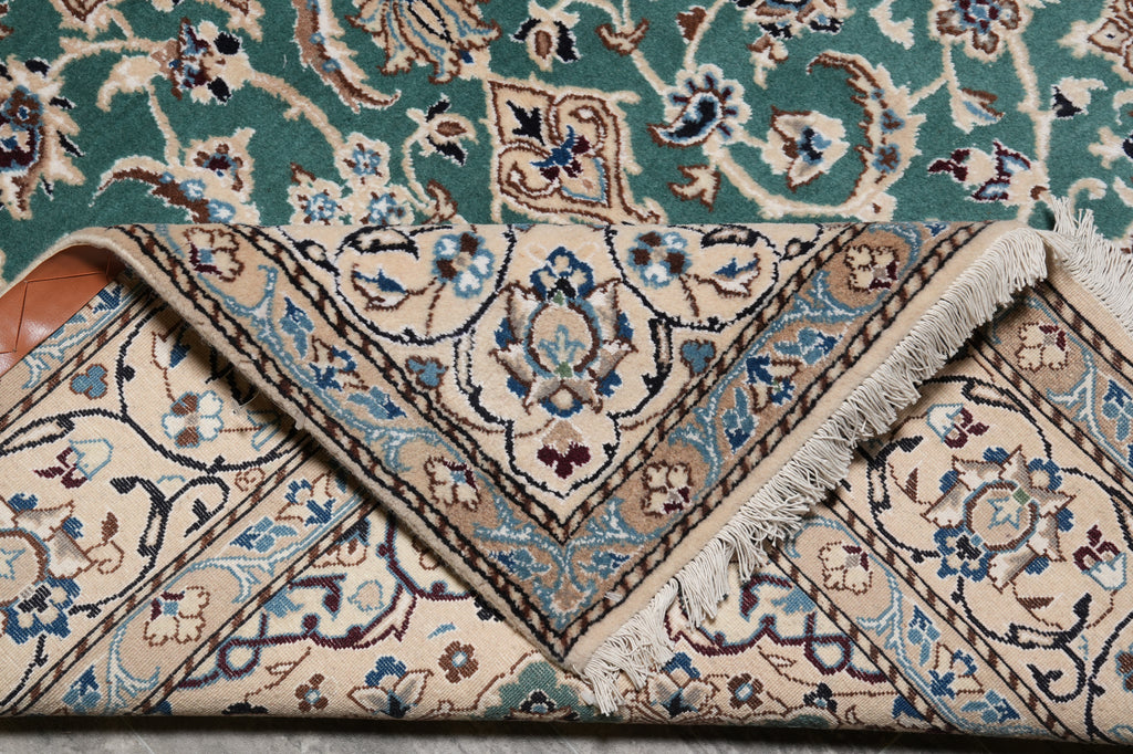 5 x 8 Authentic Quality Persian Nain Rug Wool and Silk Green #PIX-9483