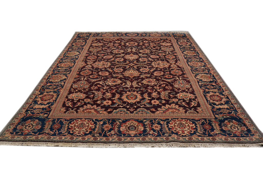 8 x 11 Quality Handmade Rug Burgundy and Blue 