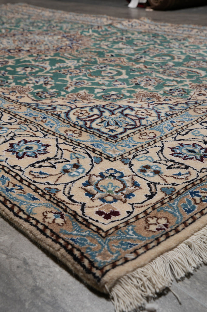 5 x 8 Authentic Quality Persian Nain Rug Wool and Silk Green #PIX-9483