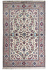 Load image into Gallery viewer, A traditional oriental area rug with an intricate floral and vine pattern, featuring a cream center field, detailed multicolor borders, and fringed edges.