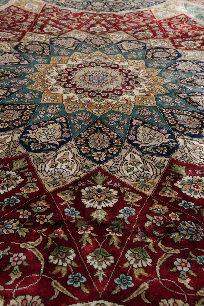 8 x 8 Feet Octagonal Handmade Silk Fancy Signed Rug #50359