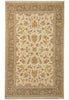Load image into Gallery viewer, A traditional oriental-style area rug with an intricate floral and scroll pattern, featuring a cream center field and a beige border with muted green, gold, and red accents.