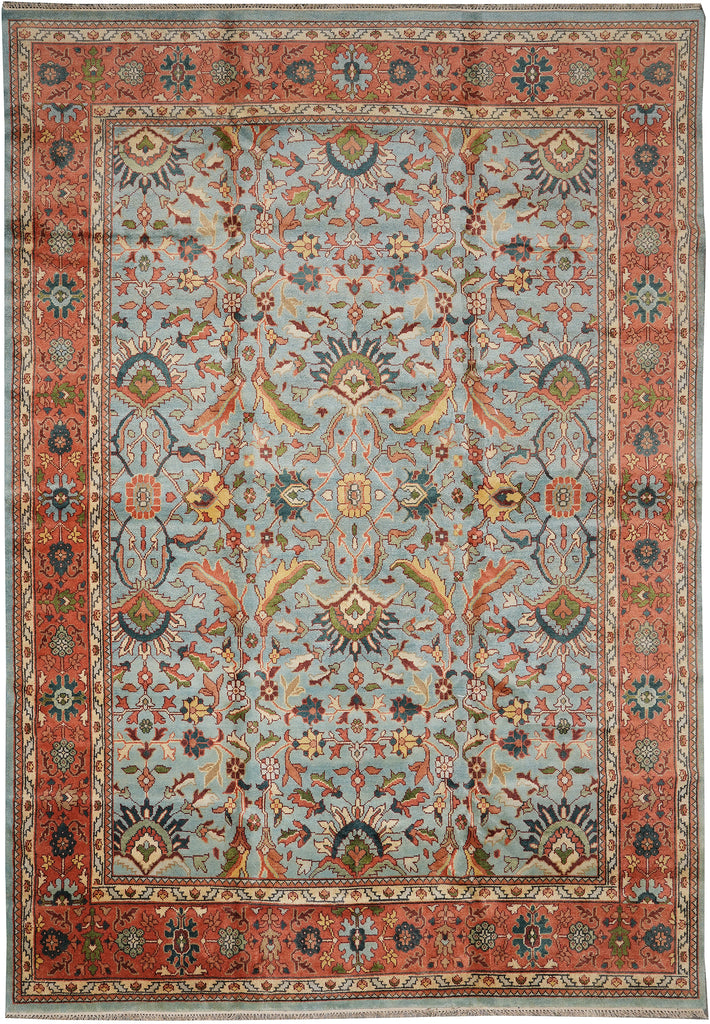 10 x 13.9 New Reproduction Handmade Quality Wool Soltanabad Rug Light Blue Coral 