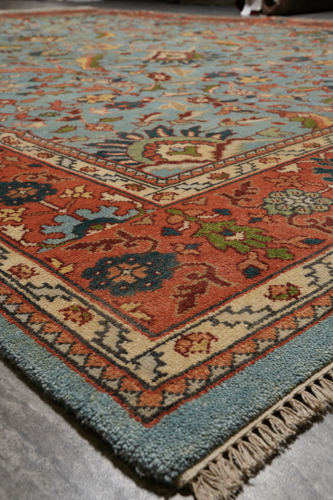 10 x 13.9 New Reproduction Handmade Quality Wool Soltanabad Rug Light Blue Coral #F-4580
