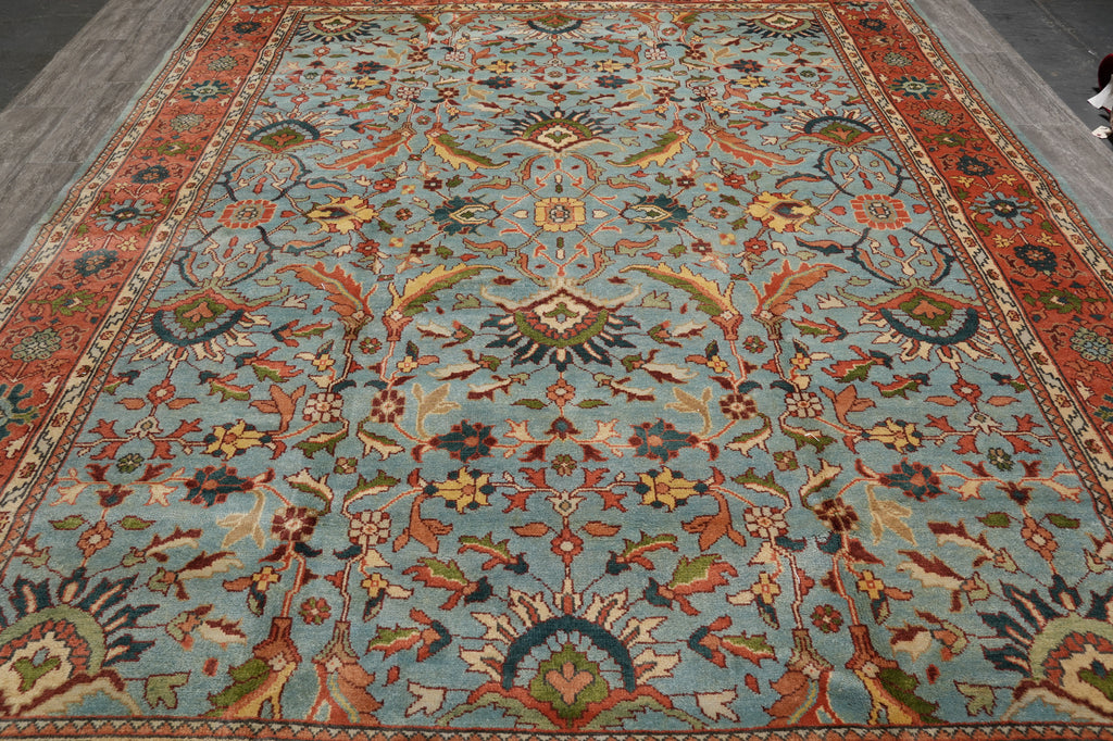 10 x 13.9 New Reproduction Handmade Quality Wool Soltanabad Rug Light Blue Coral #F-4580