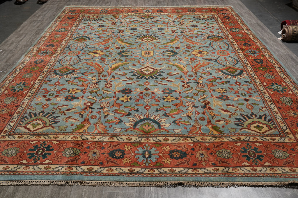 10 x 13.9 New Reproduction Handmade Quality Wool Soltanabad Rug Light Blue Coral #F-4580