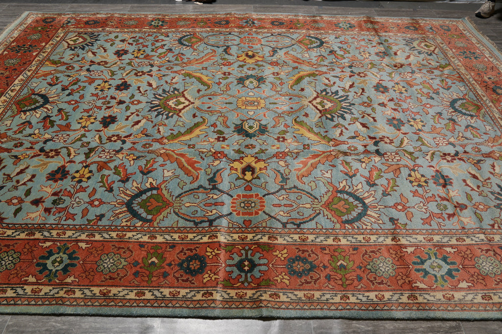 10 x 13.9 New Reproduction Handmade Quality Wool Soltanabad Rug Light Blue Coral #F-4580