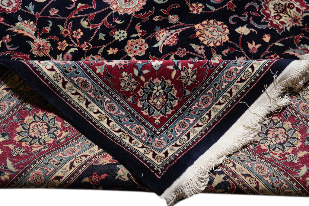 10 x 14 Black Burgundy Fine Hand-knotted Wool and Silk Carpet #F-4372