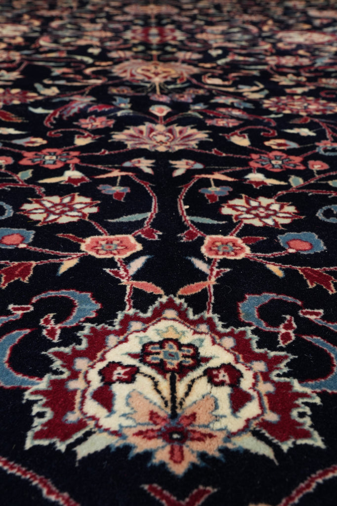 10 x 14 Black Burgundy Fine Hand-knotted Wool and Silk Carpet #F-4372