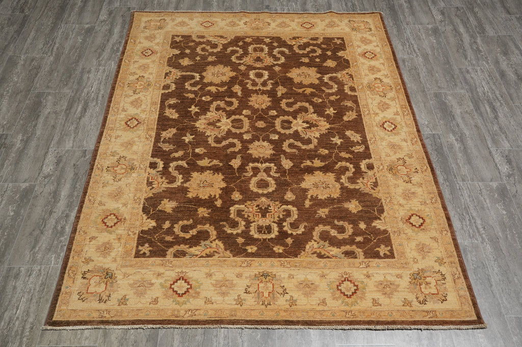 5 x 6.6 Chobi Peshawar Ghazni Wool Rug BROWN Pakistan #PIX-22294
