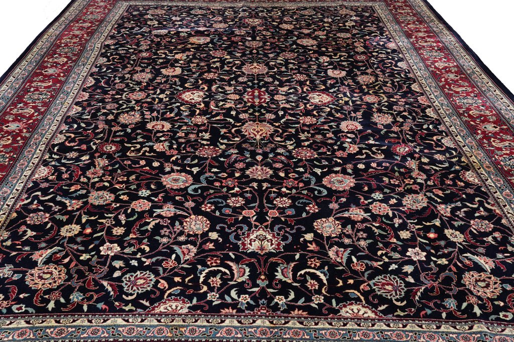 10 x 14 Black Burgundy Fine Hand-knotted Wool and Silk Carpet #F-4372