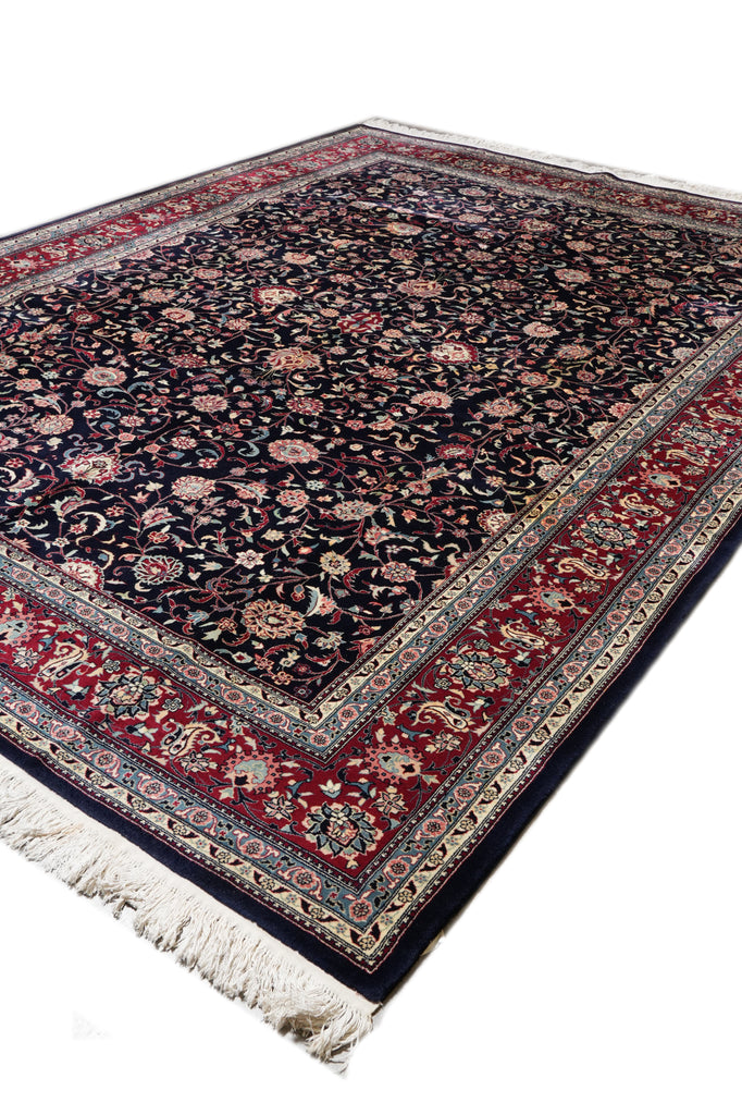10 x 14 Black Burgundy Fine Hand-knotted Wool and Silk Carpet #F-4372