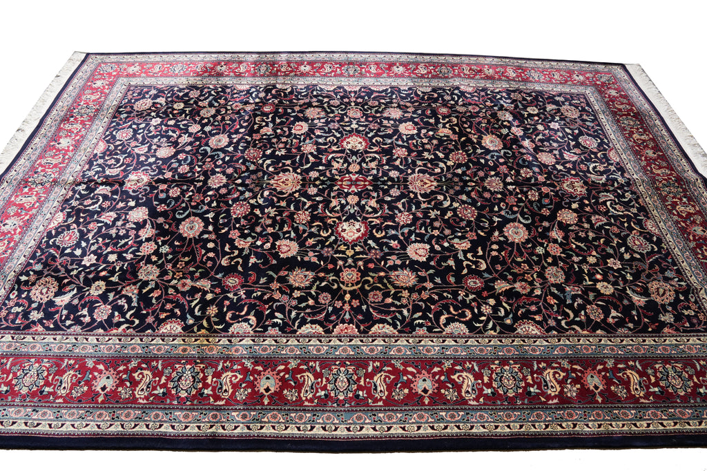 10 x 14 Black Burgundy Fine Hand-knotted Wool and Silk Carpet #F-4372