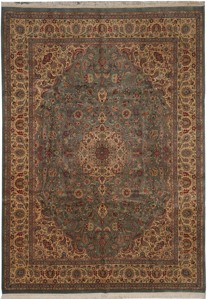 9 x 12.5 High Quality 18/18 Pakistan Wool Handmade Rug Green 