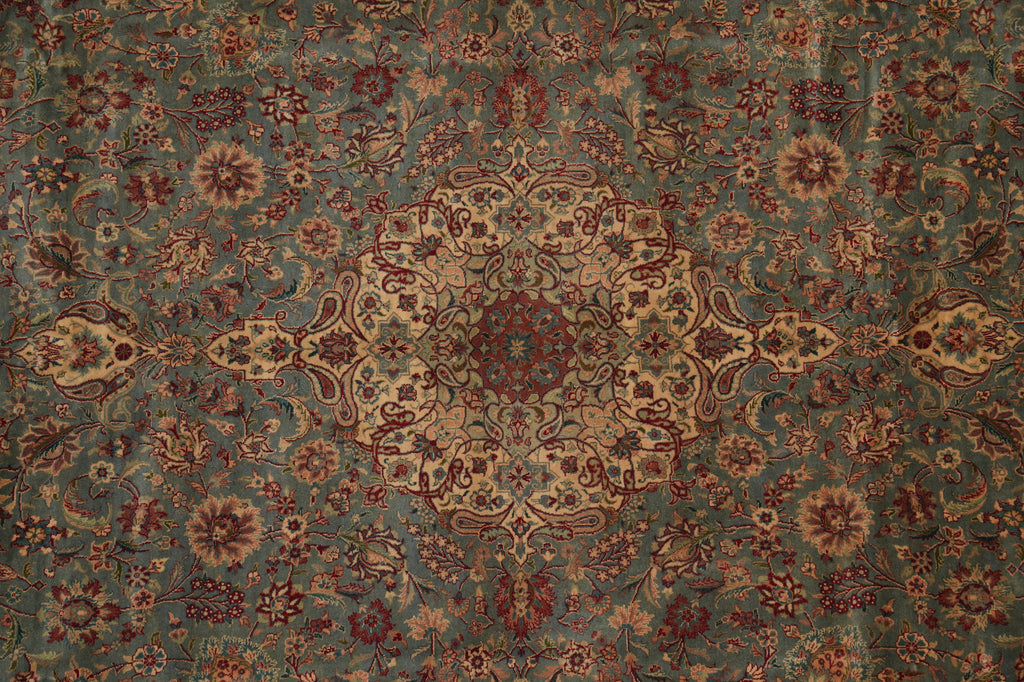 9 x 12.5 High Quality 18/18 Pakistan Wool Handmade Rug Green #F-6405