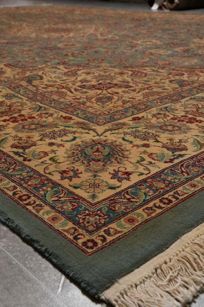 9 x 12.5 High Quality 18/18 Pakistan Wool Handmade Rug Green #F-6405