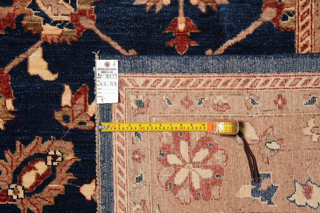 9.3 x 11.8 Decorative Quality Handmade Zigler Chobi Rug Blue Rust #PIX-8479