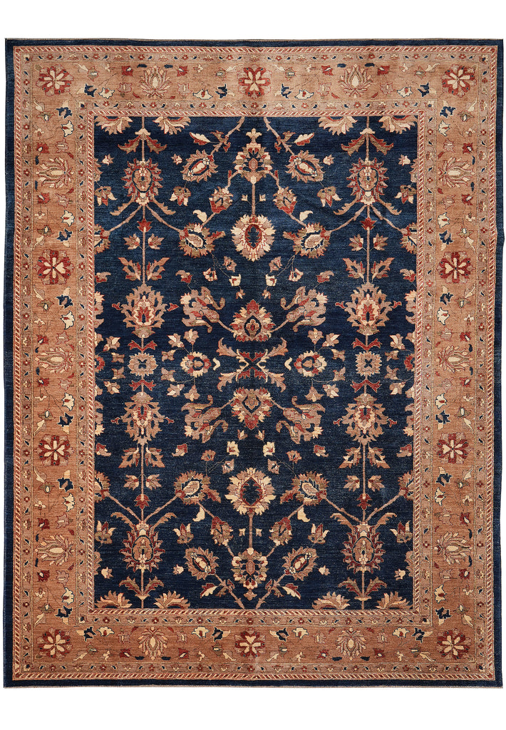 9.3 x 11.8 Decorative Quality Handmade Zigler Chobi Rug Blue Rust