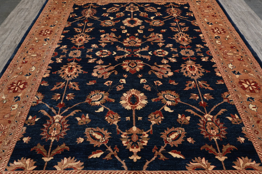 9.3 x 11.8 Decorative Quality Handmade Zigler Chobi Rug Blue Rust #PIX-8479
