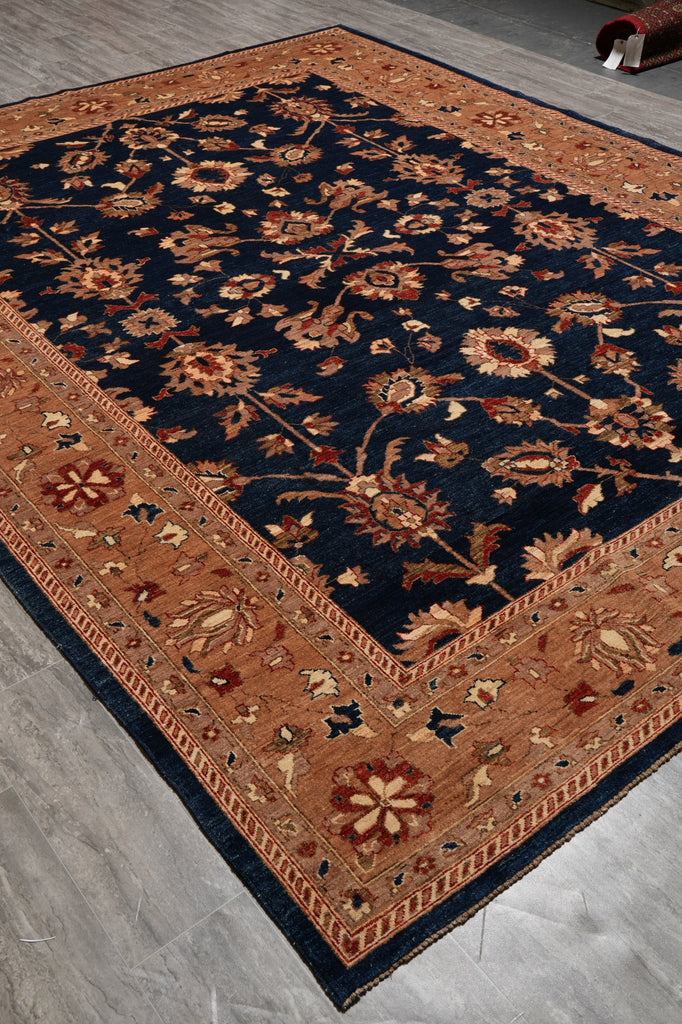 9.3 x 11.8 Decorative Quality Handmade Zigler Chobi Rug Blue Rust #PIX-8479