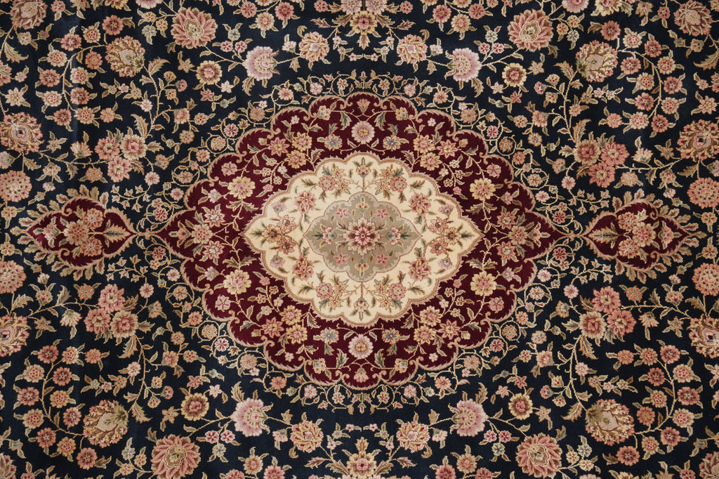9 x 13 Black Wool and Silk Burgundy Sino Tabriz Fine Quality Rug #PIX-14840