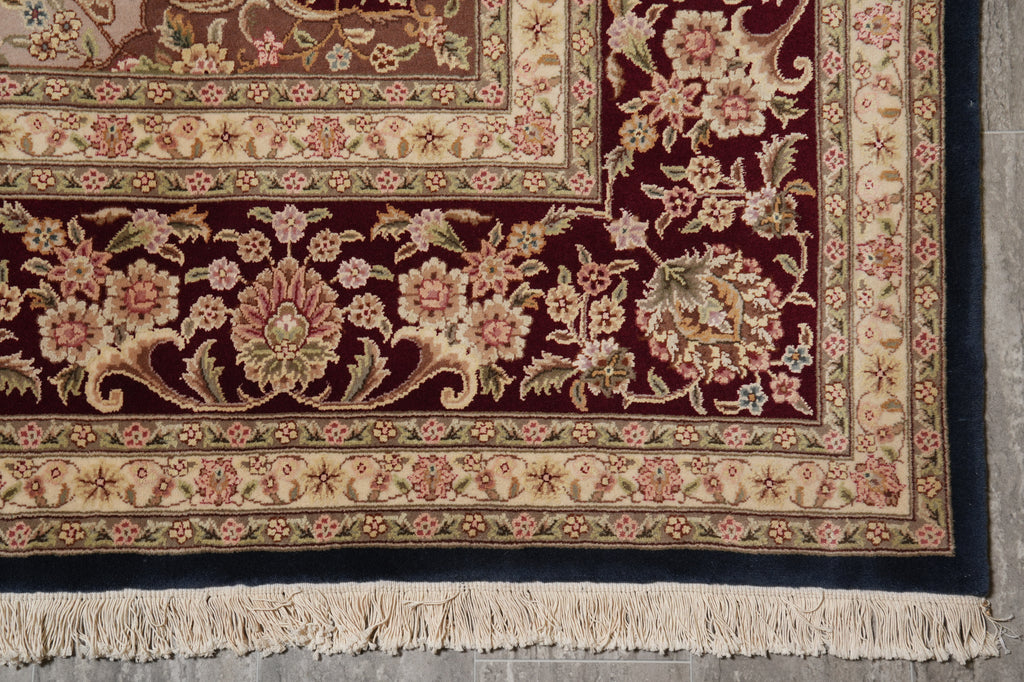 9 x 13 Black Wool and Silk Burgundy Sino Tabriz Fine Quality Rug #PIX-14840