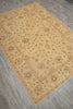 Load image into Gallery viewer, A rectangular area rug with a traditional floral and medallion pattern in beige, tan, and muted brown tones, shown laid out on a gray wood-look floor.