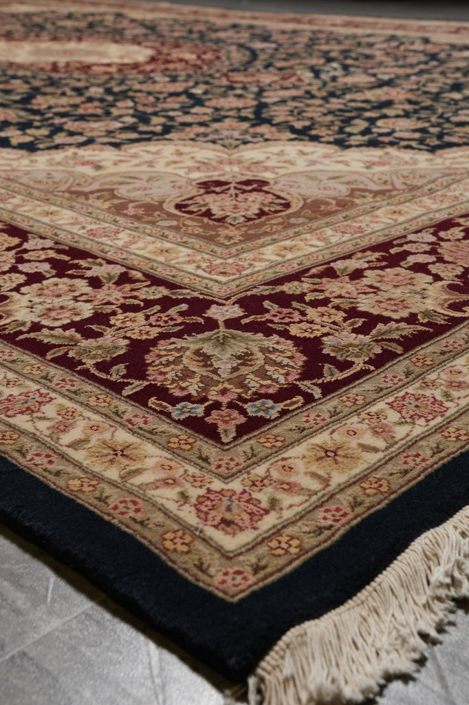9 x 13 Black Wool and Silk Burgundy Sino Tabriz Fine Quality Rug #PIX-14840