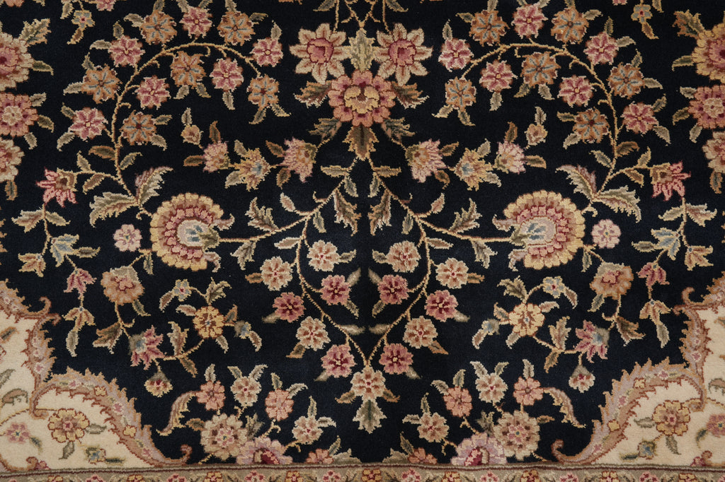 9 x 13 Black Wool and Silk Burgundy Sino Tabriz Fine Quality Rug #PIX-14840