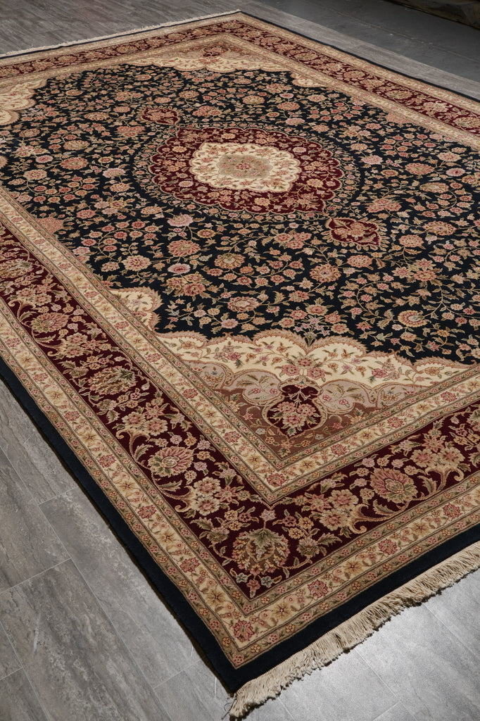 9 x 13 Black Wool and Silk Burgundy Sino Tabriz Fine Quality Rug #PIX-14840