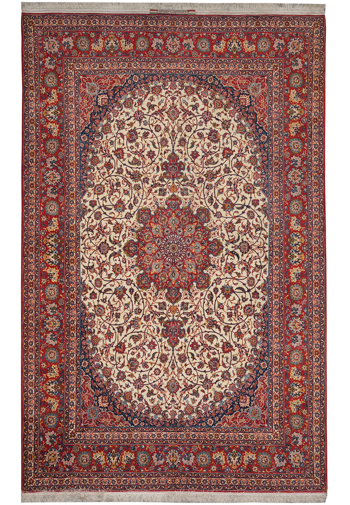 6.8 x 10.4 Authentic Finest Persian Esfahan Signed Seirafian Rug Wool and Silk on Silk 500 Kpsi