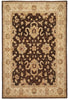 Load image into Gallery viewer, A traditional oriental-style area rug with a dark brown central field, beige floral motifs, and a wide beige border with detailed floral and geometric patterns.