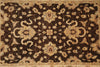 Load image into Gallery viewer, An ornate traditional area rug featuring a dark brown background with a beige and tan floral and vine pattern and a matching border.