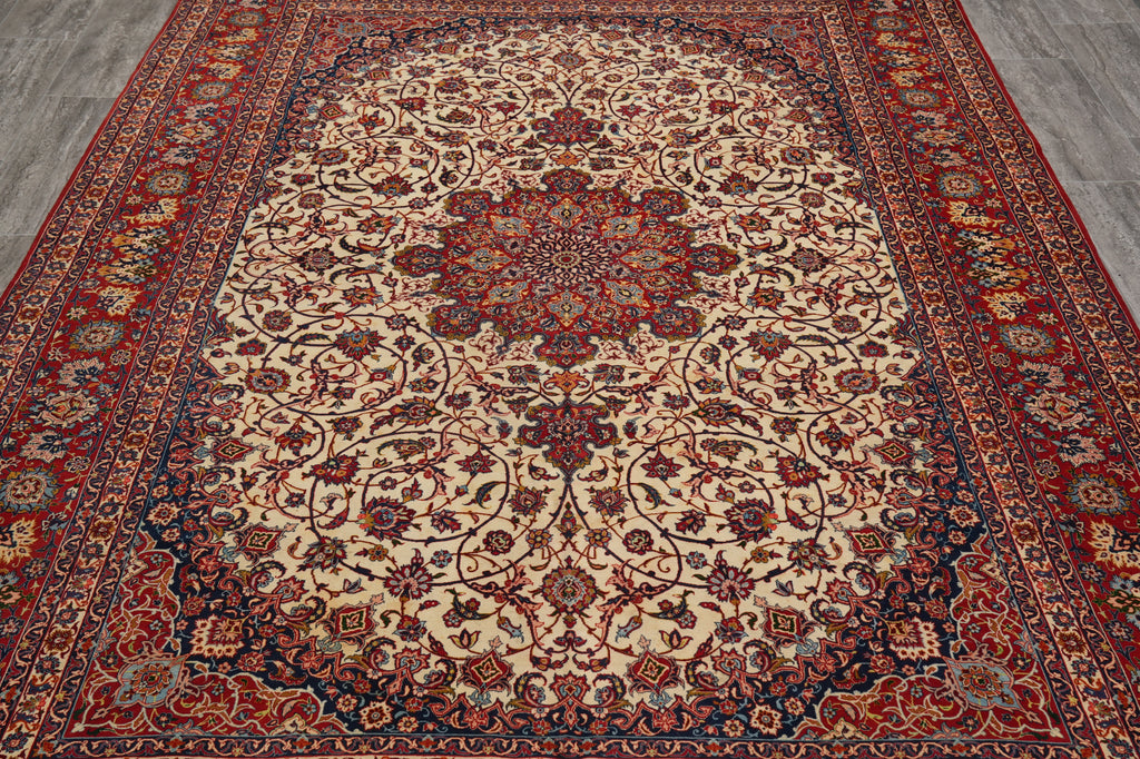 6.8 x 10.4 Authentic Finest Persian Esfahan Signed Seirafian Rug Wool and Silk on Silk 500 Kpsi #F-4586