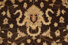 Load image into Gallery viewer, A close-up of an ornate damask-style rug pattern in dark brown with beige and cream floral motifs.